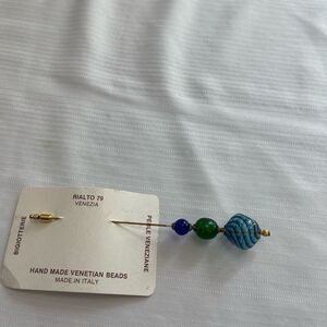 Vtg Hand Made Blown Glass Murano Venetian Gold Tone Hat / Stick Pin 4.5” NOS